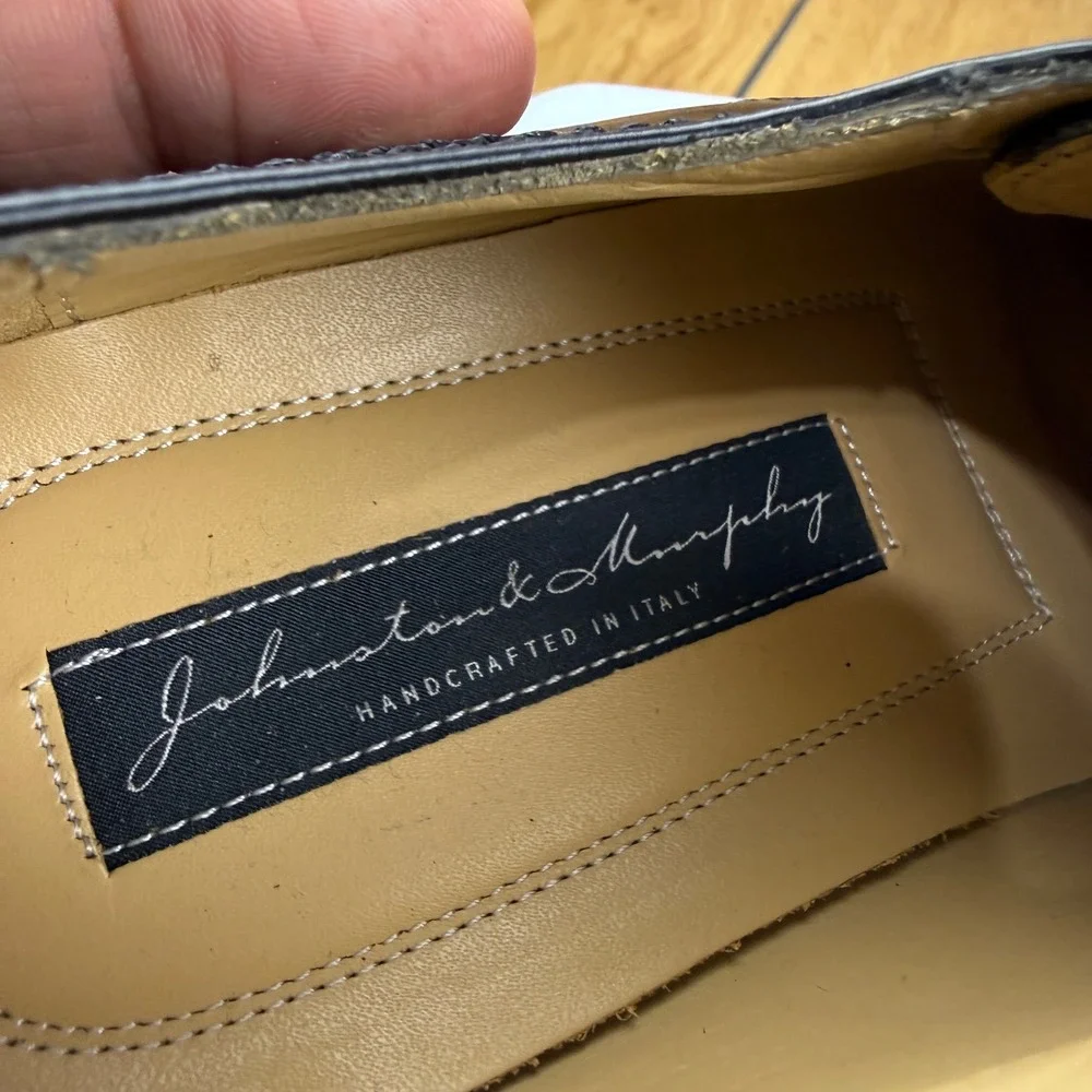 Johnston & Murphy Signature Black Leather Moc Toe Derby Shoes Italy Size 8 M